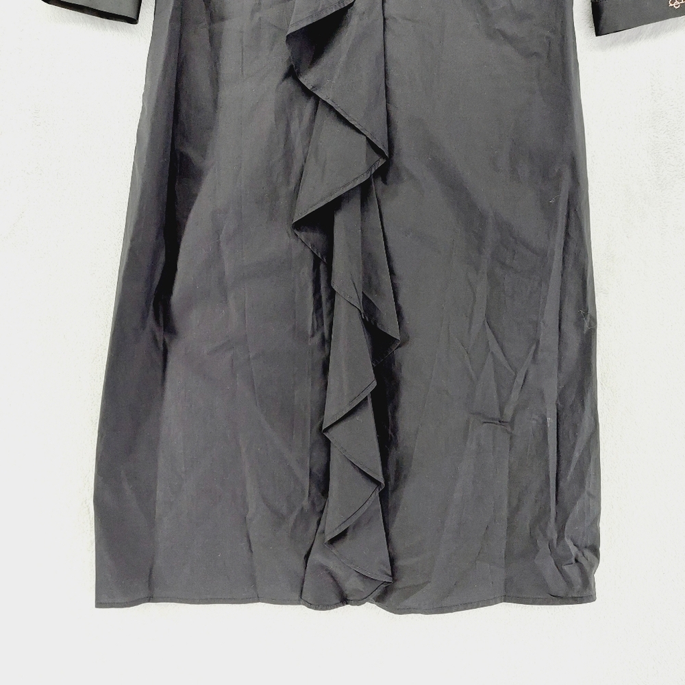 NEW Bohelle Black Cotton Ruffle Front 3/4 Sleeve Midi Dress P595 - Picture 2 of 9